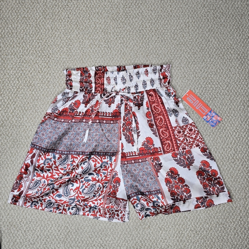 High Waist Red and White Patchwork Shorts